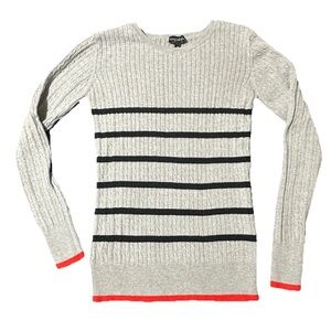 Long Tall Sally Sz M Striped Cableknit Sweater Acadamia Preppy Classic Office